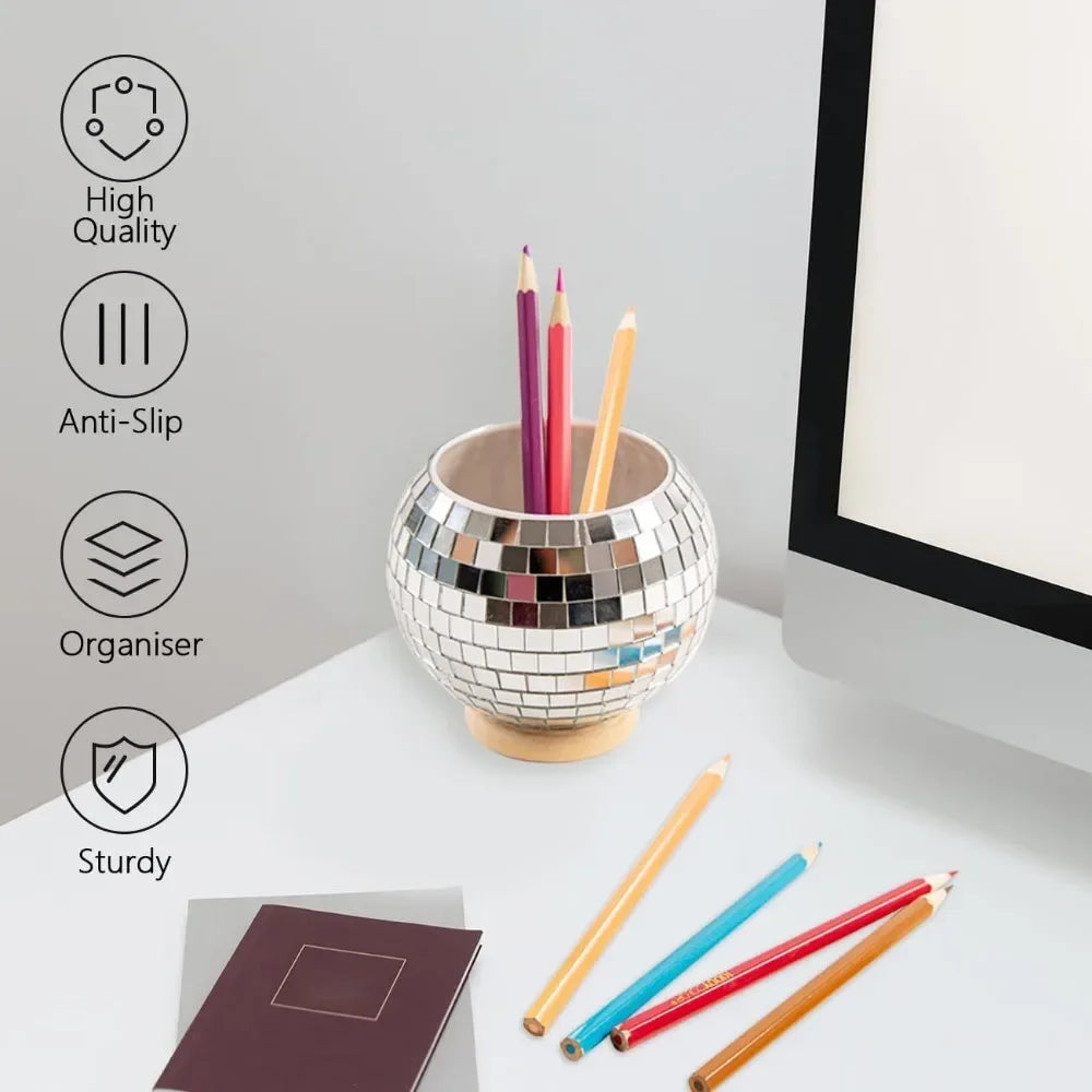 Luxury Disco Pen Holder with Base – Decorative Pencil Cup for Desk & Home Organization