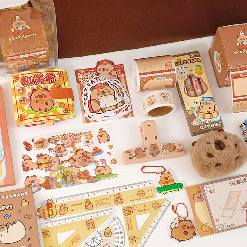 Kawaii Capybara Cartoon Stationery Set with Cute Handbag for School, Office & Gift Use