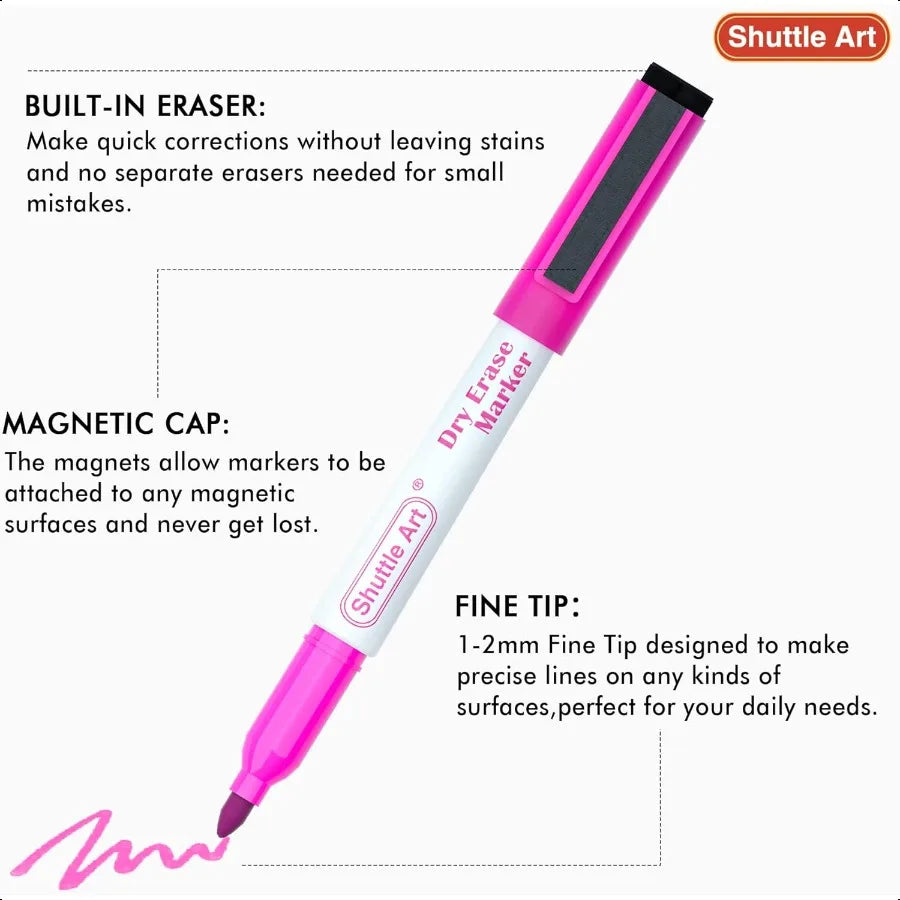 Magnetic Whiteboard Markers – 20-Pack Fine Tip Dry Erase Pens with Built-In Erasers for Whiteboards & Glass Boards ✍️