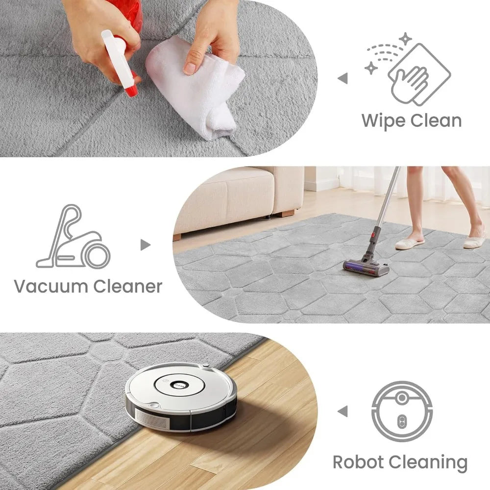 Fluffy Grey Washable Area Rug – 9x12 Soft Large Non-Slip Carpet for Living Room & Bedroom Décor