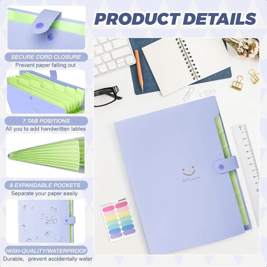 Expanding File Folder – 8-Pocket Accordion Organizer for A4 & Letter Documents 📁