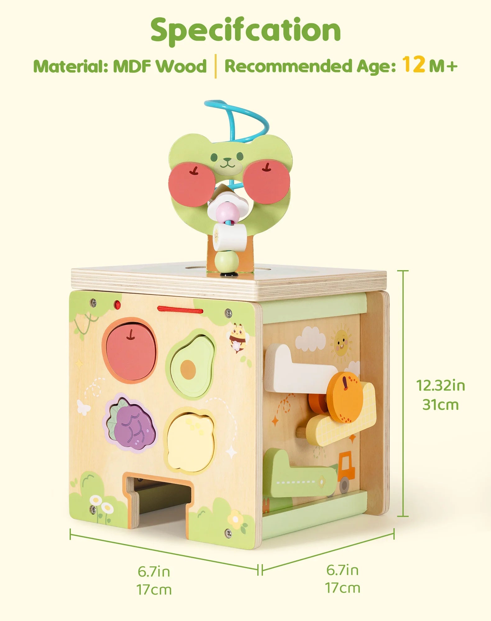Robotime Wooden Montessori Activity Cube – 9-in-1 Educational Baby Learning Toy for Toddlers with Multiple Games