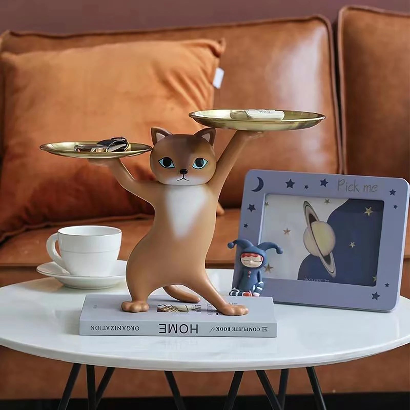 Resin Cat Storage Tray Statue – Artistic Kitten Jewelry Holder & Decorative Sculpture | Modern Home & Office Décor