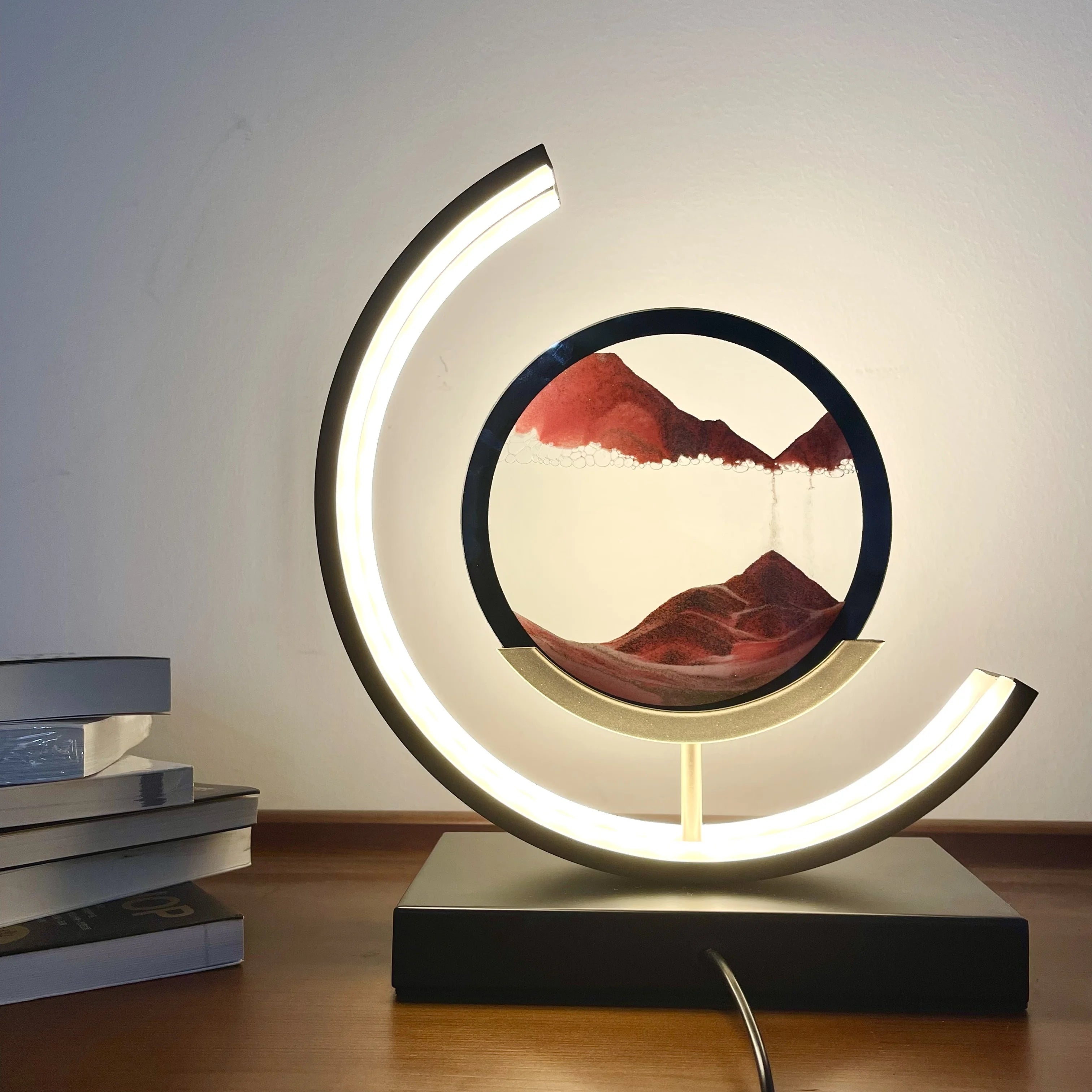 3D Moving Sand Art Picture Lamp – Round LED Sandscape with Stand, 3 Colors, Relaxing Desktop Decor