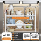 Expandable Under Sink Organizer Rack – 2-Tier Adjustable Cabinet Shelf with Removable Baskets