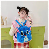 Japanese INS Plush Stitch Backpack – Cute Cartoon Large-Capacity School Bag | Soft Kindergarten Backpack for Kids