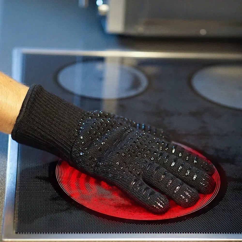 “1–2PCS BBQ Heat-Resistant Gloves – 300–500°C Aramid Safety Gloves with Cotton Lining for Grilling, Baking & Kitchen Use”
