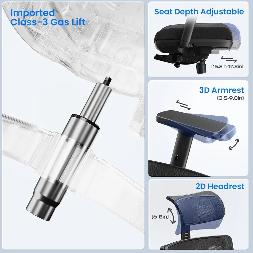 🪑 Ergonomic Office Chair with Footrest – Cushioned Seat, Adjustable Headrest, Lumbar Support & 3D Armrests