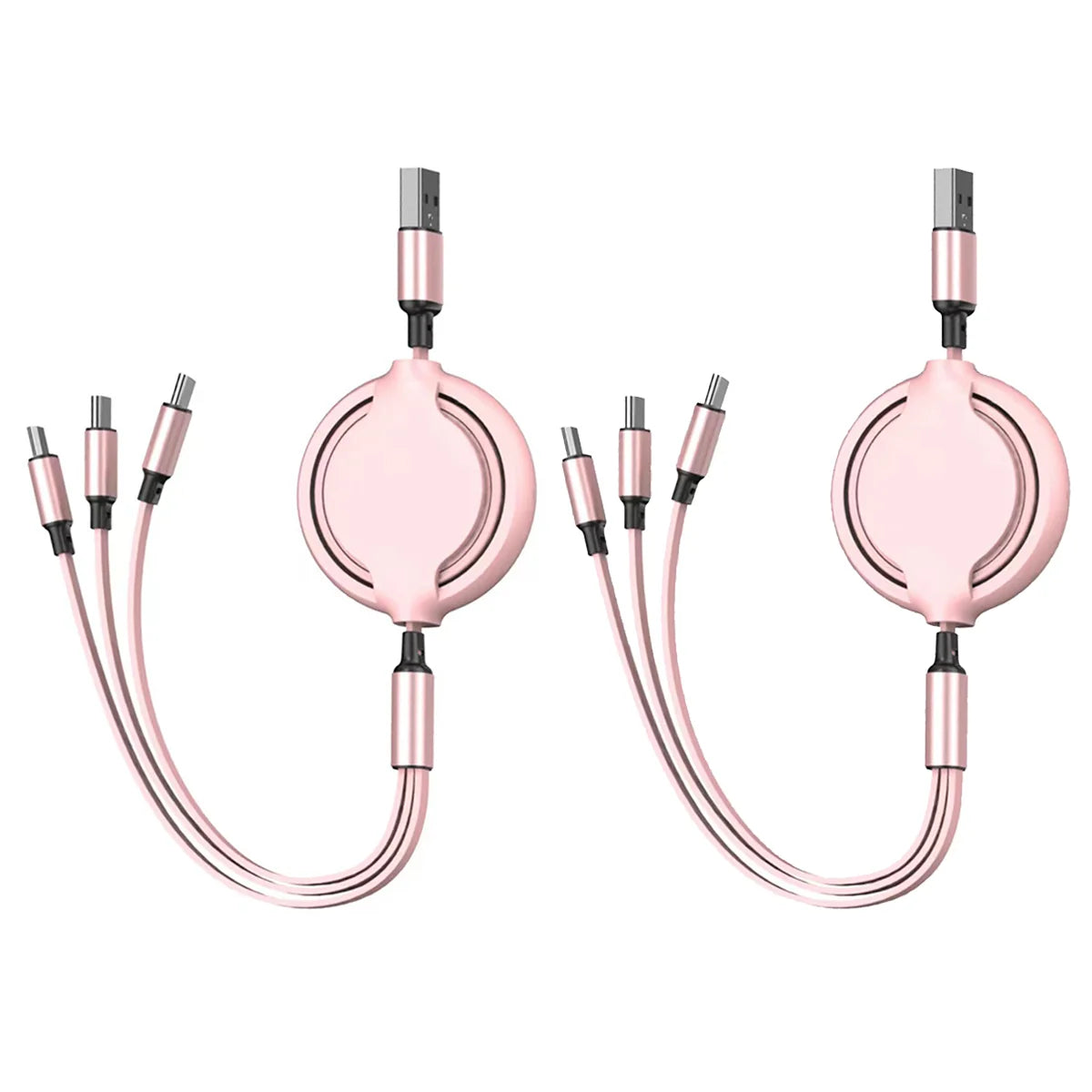 2-Pack 3-in-1 USB Charging Cable – Retractable Multi-Port Fast Charging & Data Cord for iPhone, Samsung, Huawei & Xiaomi