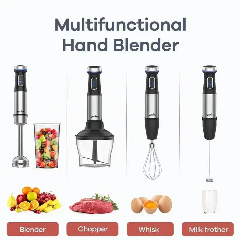 Aidot Ganiza 5-in-1 Immersion Hand Blender – 16 Speed Stainless Steel Handheld Blender with Attachments