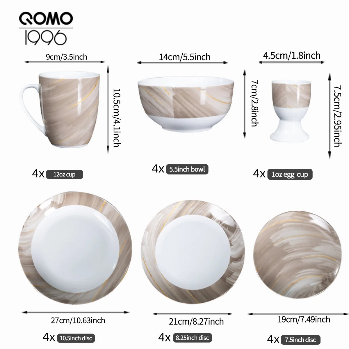 12-24-Piece Premium Porcelain Dinnerware Set – Service for Four, Elegant Tableware Ensemble