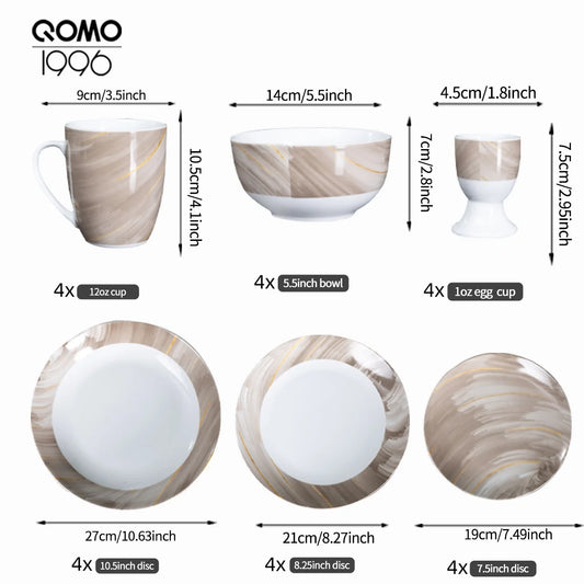 12-24-Piece Premium Porcelain Dinnerware Set – Service for Four, Elegant Tableware Ensemble