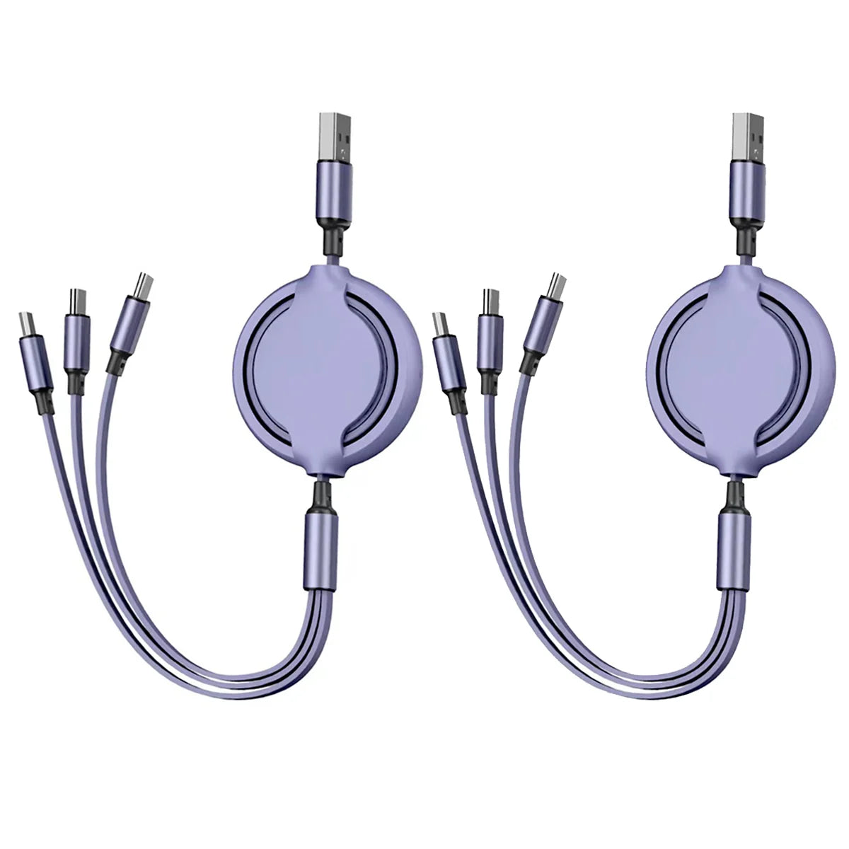 2-Pack 3-in-1 USB Charging Cable – Retractable Multi-Port Fast Charging & Data Cord for iPhone, Samsung, Huawei & Xiaomi