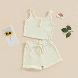 Lioraitiin Girls’ 2-Piece Summer Outfit – Sleeveless Knit Vest Top & Solid Drawstring Shorts Set for Kids 0–8 Years