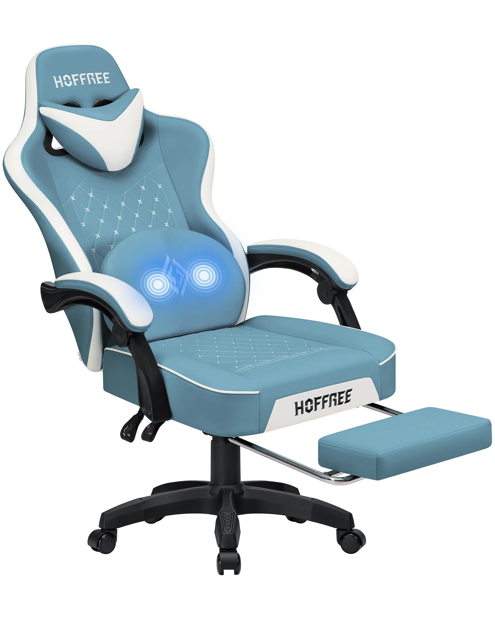🎮 Ergonomic PU Leather Gaming Chair – Reclining Office Chair with Footrest, Adjustable Lumbar Cushion, Headrest & Massage Function
