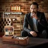 Wooden Cigar Humidor & Ashtray Set with Drawer, Cigar Jar, Cigar Cutter & Slot Organizer