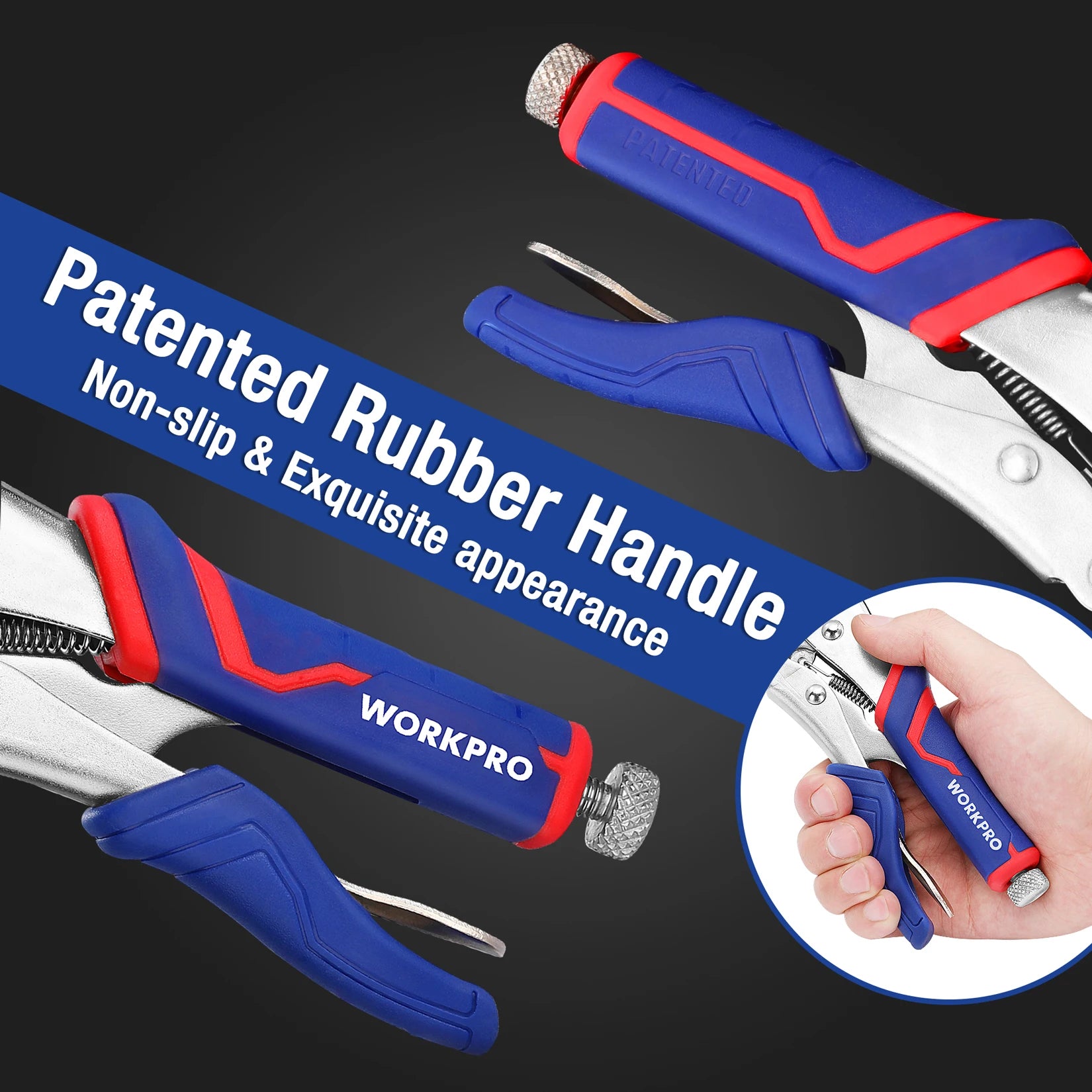 WORKPRO 2PCS Locking Pliers Set – CR-V Steel 7" Curved Jaw & 6.5" Long Nose Locking Pliers with Quick-Release Mechanism