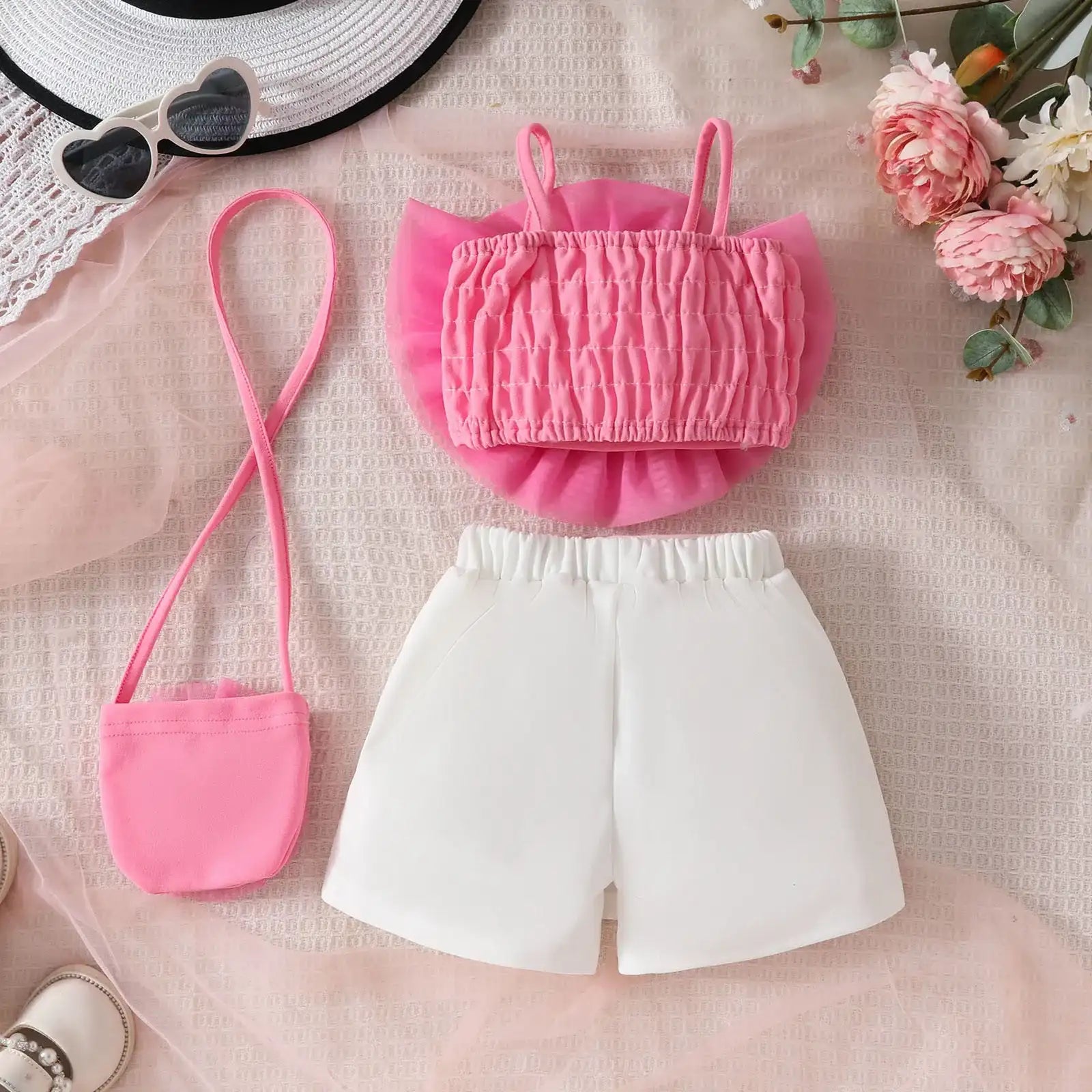 Floral Sleeveless Vest, Shorts & Bag 3-Piece Set for Toddler Girls (Ages 0-4Y)
