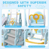 4‑in‑1 Toddler Playground Set – Swing, Slide, Climber & Basketball Hoop Indoor/Outdoor Playset (Blue)