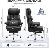 🪑 Big & Tall Reclining PU Leather Office Chair – Ergonomic High-Back with Lumbar Support & Footrest, Black