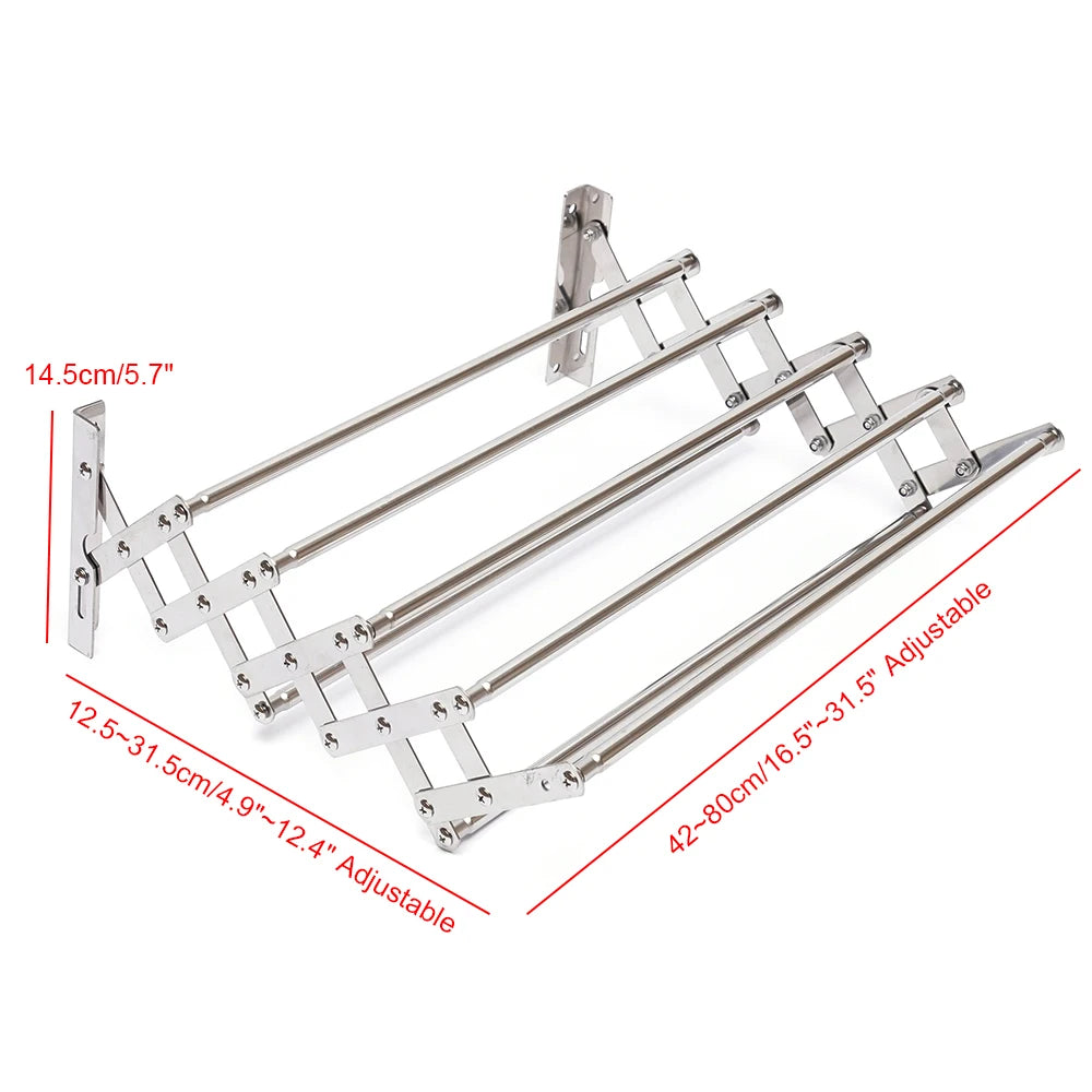 Adjustable Stainless-Steel Wall-Mounted Laundry Drying Rack – Extends 42-80 cm, Foldable Towel Holder for Bathroom & Utility
