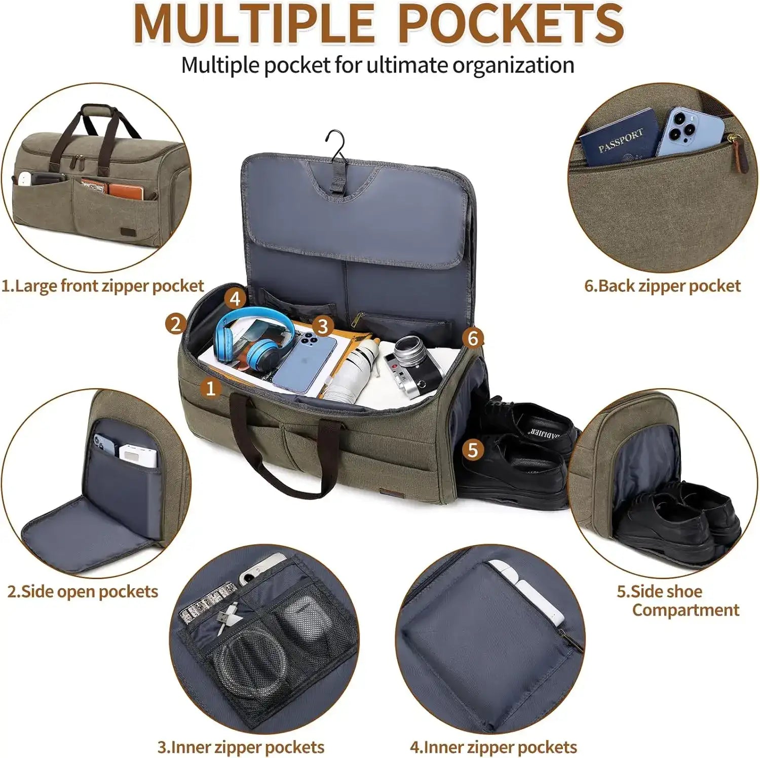 4-in-1 Garment Bag for Travel – Convertible Garment Duffel Bag with Shoe Compartment