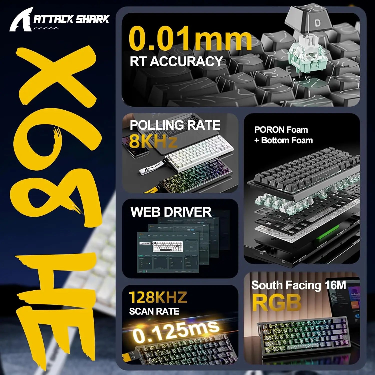 Mambasnake X Attack Shark X68 HE Gaming Keyboard and R1 Mouse Combo – 8KHz Magnetic Switch Keyboard with RGB Backlight & Precision Gamer Mouse