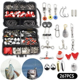 “267PCS Fishing Accessories Kit – Complete Set with Hooks, Baits, Sinkers & Storage Box for Outdoor Fishing”
