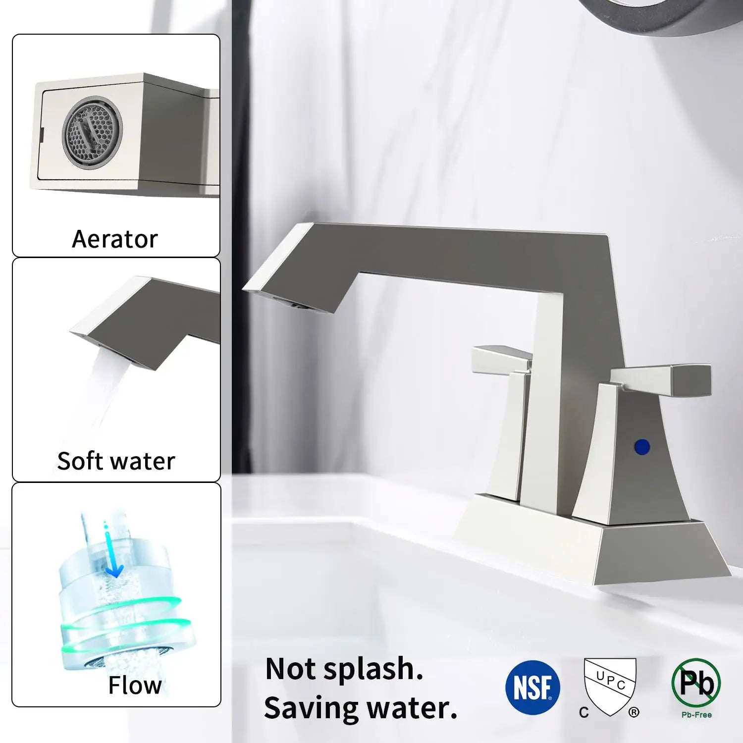 2-Handle Brushed Nickel Bathroom Sink Faucet – 4-Inch Centerset with Pop-Up Drain