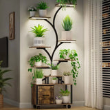 “65-Inch Indoor Plant Stand with Grow Lights – Tiered Metal Shelf with Wheels & Drawer for Home Plant Storage & Decor”