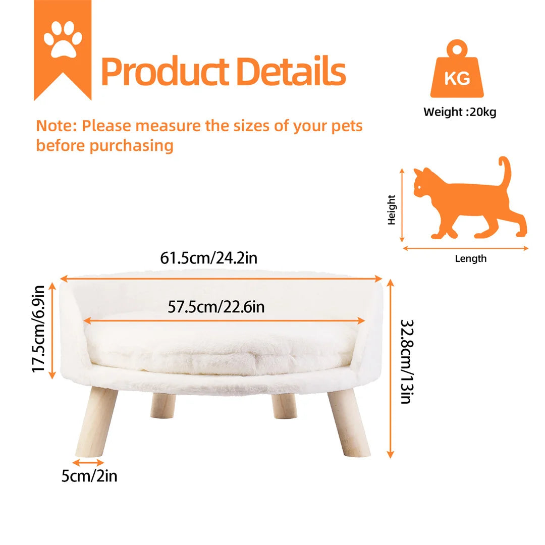 Luxury Cat Bed – Soft Plush Nesting Chair with Cushion Pad, Wooden Legs & Washable Waterproof Design for Small Pets
