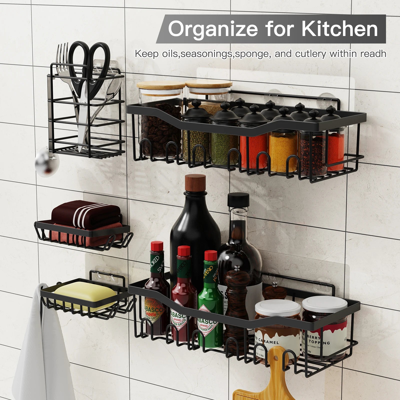 6-Pack Stainless Steel No-Drill Wall-Mounted Shelves – Waterproof Organizer for Kitchen & Bathroom