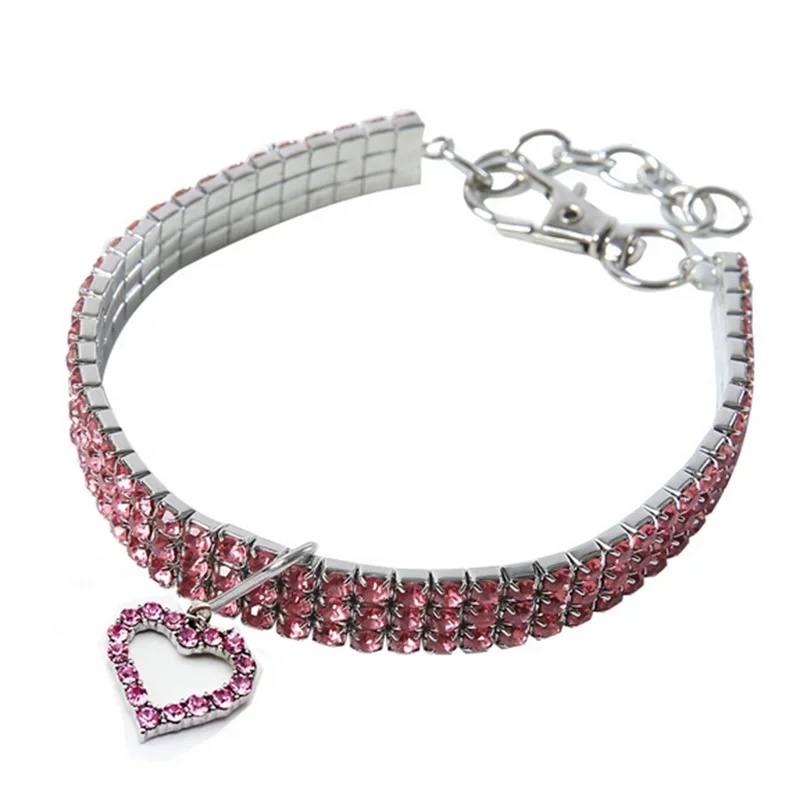 Bling Rhinestone Dog Collar with Leash – Crystal Sparkling Accessory for Small & Medium Dogs (S/M/L, Pink)