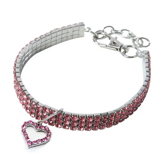 Bling Rhinestone Dog Collar with Leash – Crystal Sparkling Accessory for Small & Medium Dogs (S/M/L, Pink)
