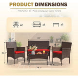 4-Piece Red Rattan Wicker Patio Chair Set – Outdoor & Indoor Furniture for Garden, Poolside, Balcony, and Porch