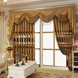 2PCS Luxury European Chenille Embroidered Curtain Set – Coffee Color, Hollow Design, Villa Living Room Elegance