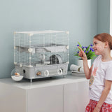 2-Tier Hamster Cage – Spacious Hamster Habitat with Accessories, Durable Gray Design for Small Pets