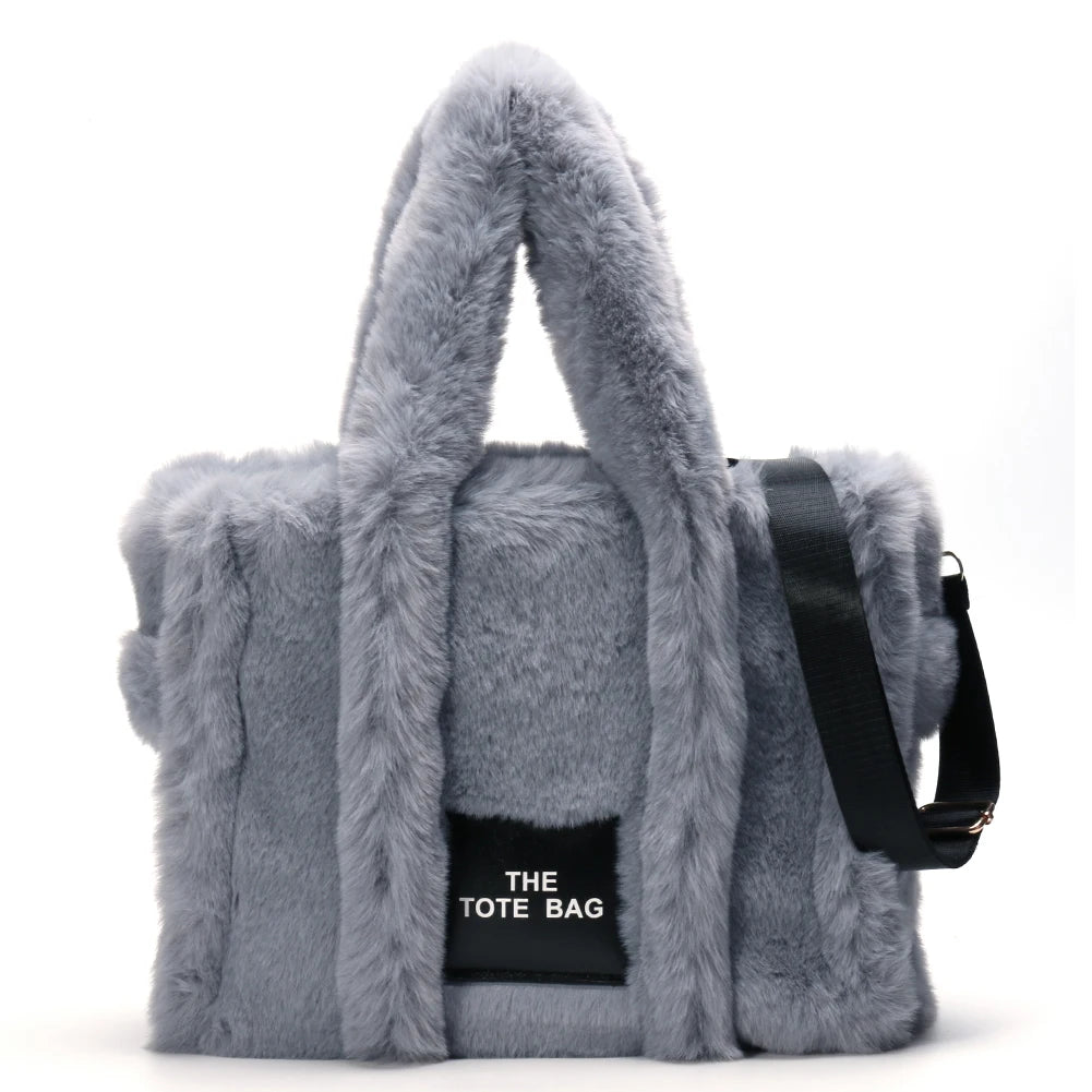 Women’s Fluffy Plush Tote Bag – Solid Color Soft Shoulder & Crossbody Shopper with Large Capacity for Work, Travel & Daily Use