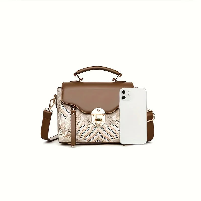 Stylish Women’s Crossbody Handbag – Elegant Brown Shoulder Bag with Lock & Decorative Stitching 👜✨