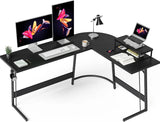 47-Inch L-Shaped Gaming Desk – Carbon Fiber Surface Corner Computer Desk with Large Monitor Stand for Home & Office Setup