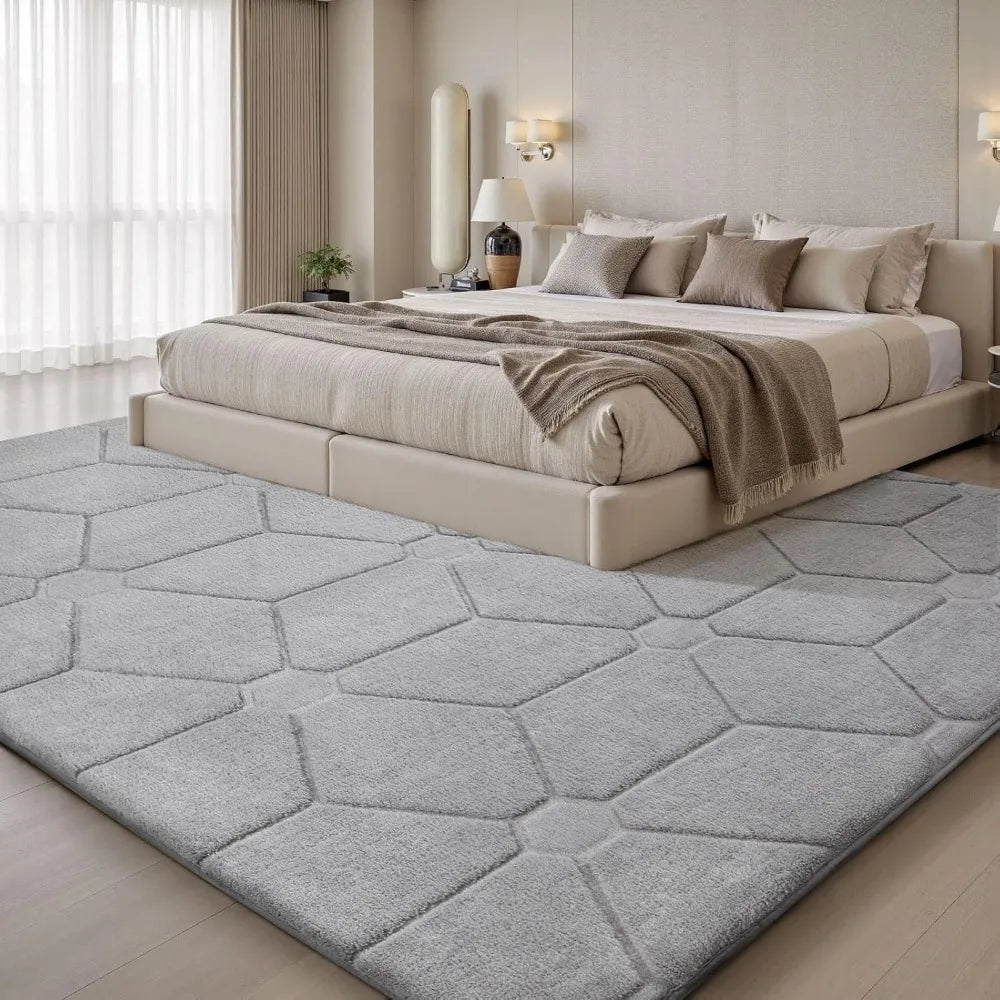 Fluffy Grey Washable Area Rug – 9x12 Soft Large Non-Slip Carpet for Living Room & Bedroom Décor