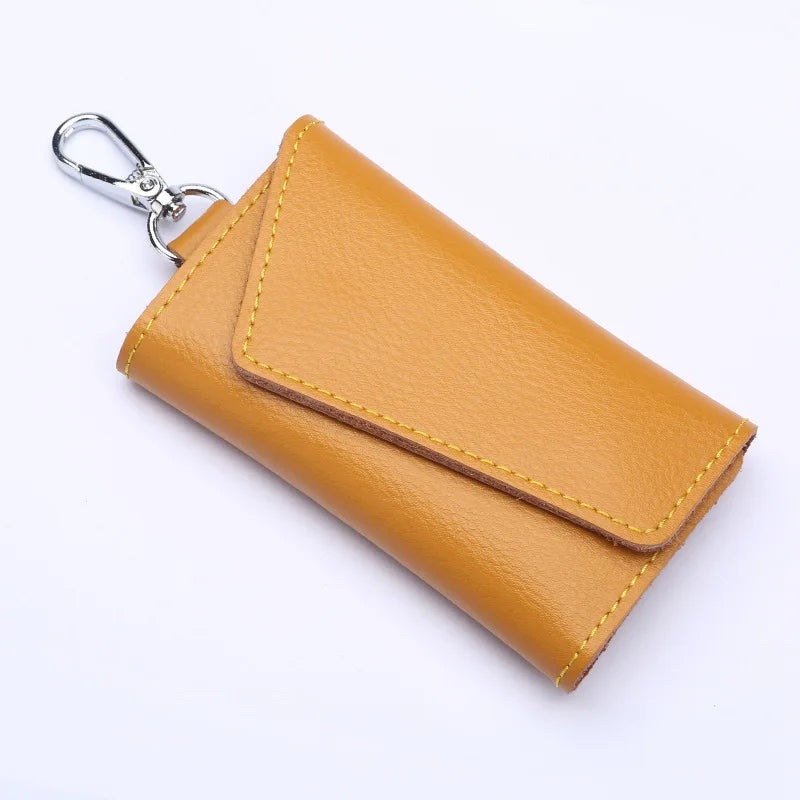 Genuine Leather Keychain Organizer – Unisex Car Key Wallet & Mini Card Holder Pouch