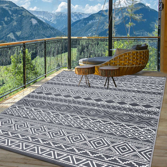 5x8 Outdoor Waterproof Reversible Patio Rug – Boho Plastic RV Camping Rug for Porch, Balcony, Backyard & Picnic