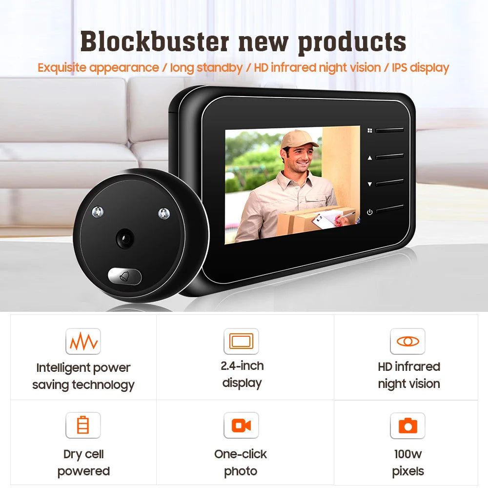 Smart Digital Doorbell & Door Viewer Camera – Wireless Peephole with Monitor, Live View, Night Vision & Photo Capture