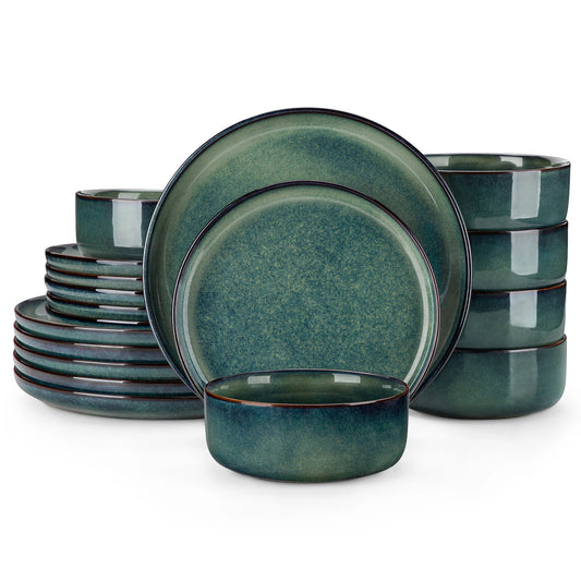 Vancasso Green Reactive Glaze Stoneware Dinnerware Set – Scratch-Resistant, 12/18 Piece Stylish Tableware