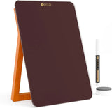 Glass Desk Whiteboard with Reversible Wood Stand – Small Portable Dry Erase Desktop Board