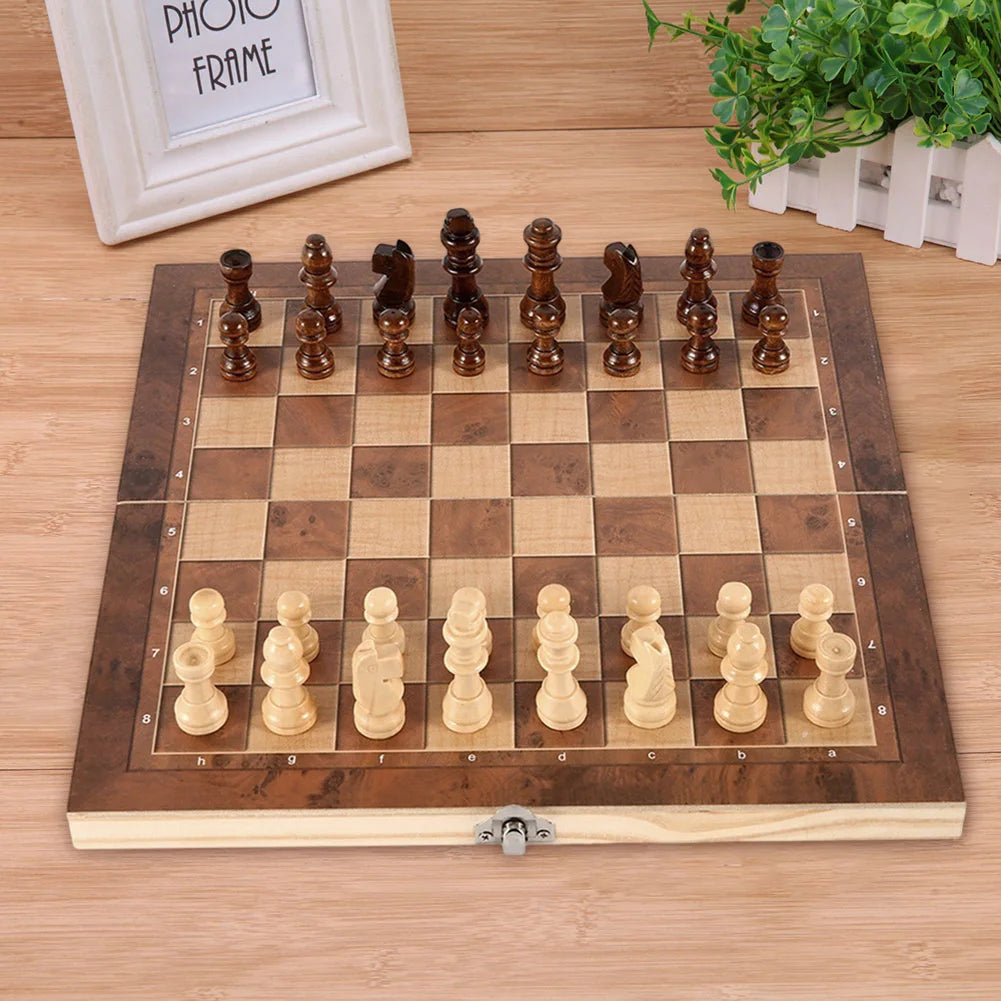 “Magnetic Wooden Folding Chess Set – Portable Felted Board with Interior Storage, Classic Game for Kids & Adults”