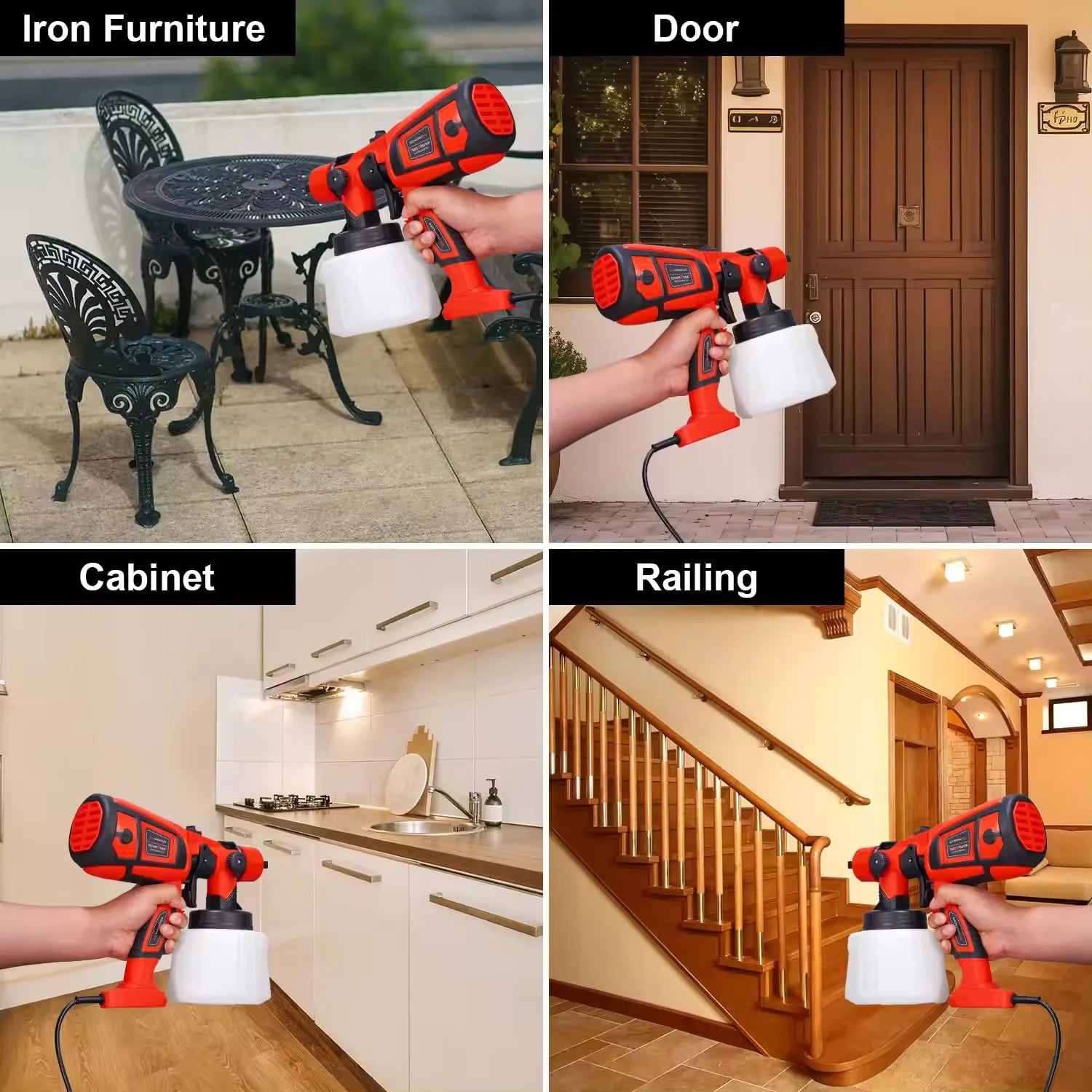 “800W Cordless Electric Spray Gun – High Power 900ml Paint Sprayer for Furniture, Cabinets, Walls, Doors & Fence”