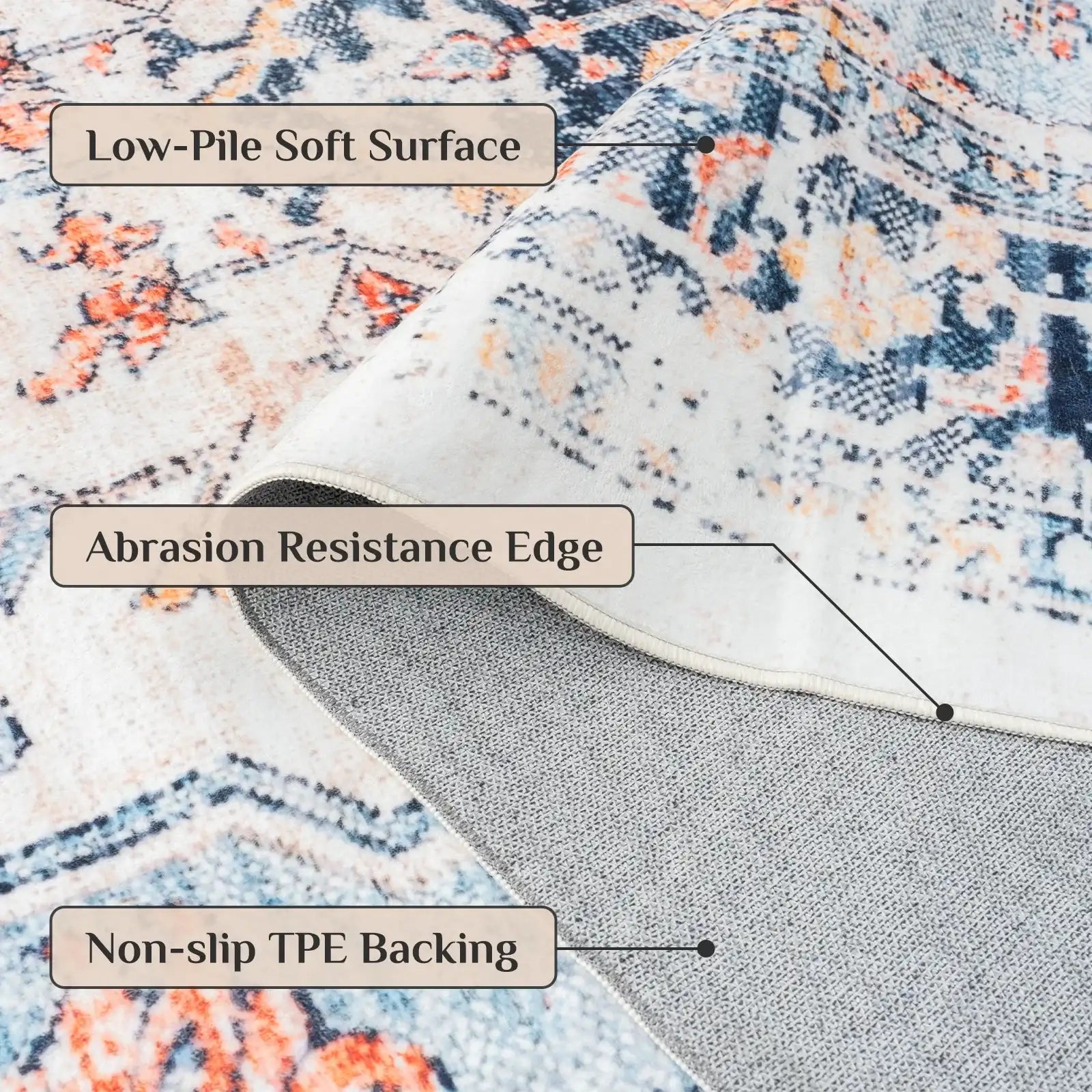 Vintage Boho Washable Area Rug – Non-Slip Cotton Blend Large Floor Carpet
