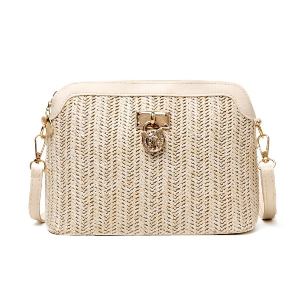 Summer Beach Straw Shell Shoulder Bag – Women’s Woven Messenger Purse for Travel, Vacation & Casual Outings